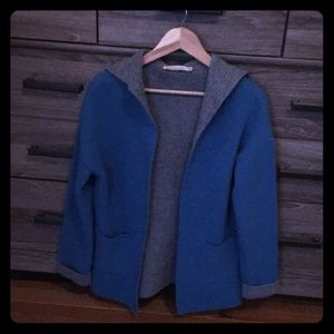 Blue jacket.